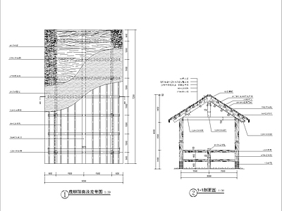 美丽乡镇建设茅屋平立剖面节点详图 建筑通用节点