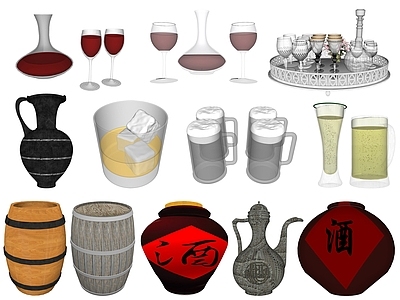 现代酒具 红酒醒酒器 酒杯 酒坛 酒桶