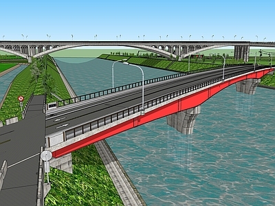 现代高架桥 公路 河流 庄稼地