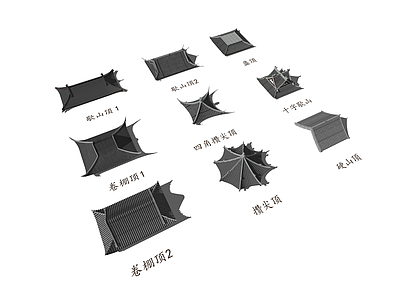 中式屋檐门头 屋顶瓦片 构件 琉璃瓦