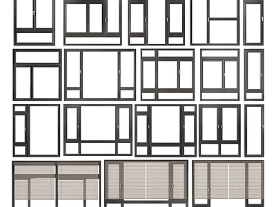 现代窗户组合 落地窗 断桥铝 窗 平开窗 拉帘 窗户