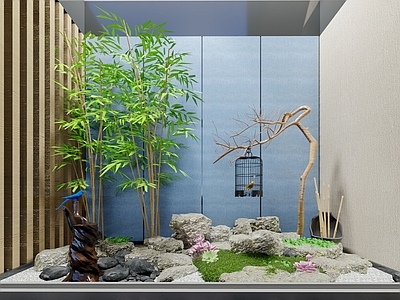 现代庭院植物小品 植物堆 景观树 微景观 石头 室内造景