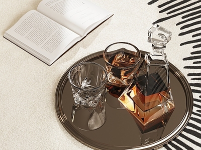 现代酒水书本摆件 酒杯酒瓶 玻璃瓶 洋酒 酒具 书本书籍 装饰品摆件