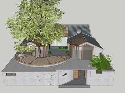 新中式北京四合院 农村乡村自建房 民宿建筑改造 四合院民宿  带水景花园