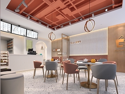 现代奶茶店 备餐区 单层 收银