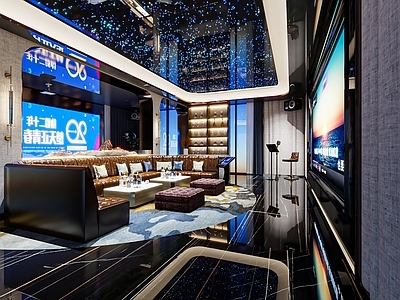 现代风格KTV 夜总会 包间 U型沙发 星空顶 酒柜 包厢