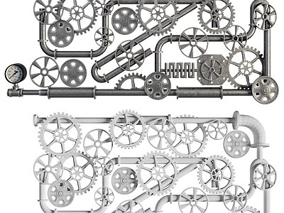 工业风管道齿轮 压力表 创意墙饰 管道造型 管道装饰 阀门管道
