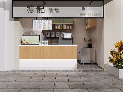 现代奶茶店 备餐区 单层 收银