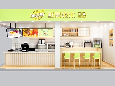 现代小清新奶茶店 备餐区 单层 收银