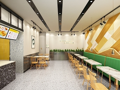 现代奶茶店 备餐区 单层 收银