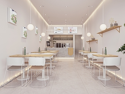 北欧奶茶店 甜品店 备餐区 单层 收银