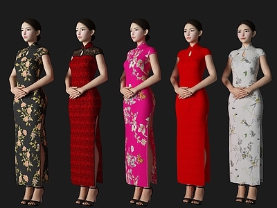 现代旗袍美女人物 中式美女 服务员女人 迎宾 接待