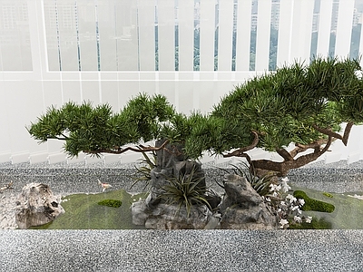 新中式假山水景 池 造景树