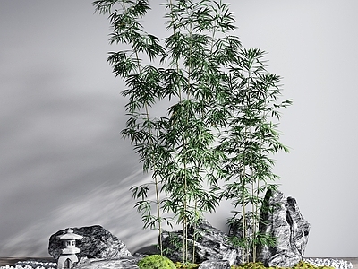 现代竹子 石头景观