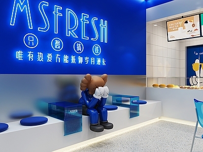 现代奶茶店 公仔饰品 备餐区 单层 收银
