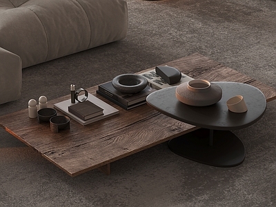 侘寂风茶几 子母形