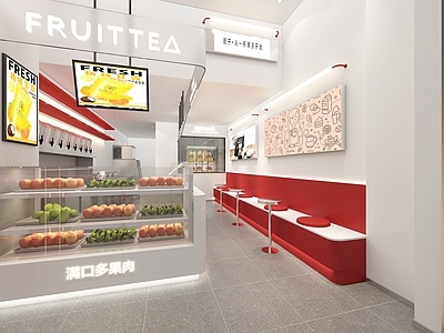 现代奶茶店 备餐区 单层 收银前台 休息区