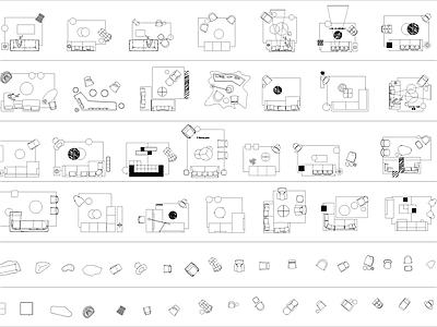 现代客厅沙发组合CAD平面图块施工图