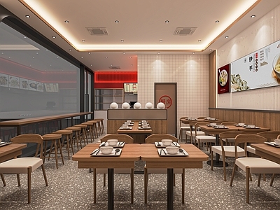 现代馄饨店 抄手店 饺子店 餐饮小吃店 快餐店 椅 明档