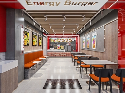 现代汉堡店 小吃档口 餐饮小吃店 快餐店 吧台点餐台 明档 餐吧台