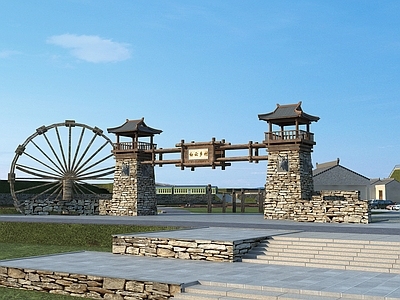 新中式村寨入口大门