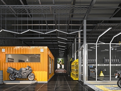 工业风摩托车维修店 摩托车美容 维修 洗车店 修理店 摩托车维修工具