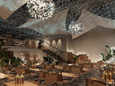 现代风格烧烤店 露营主题酒馆 星空吊灯 餐桌椅