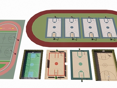 现代篮球场 跑道 篮球架