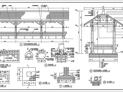 中式景观休闲廊架施工图
