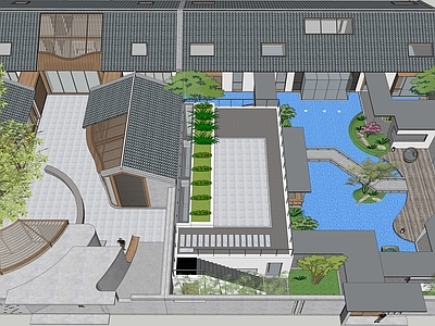 新中式北京四合院 乡村四合院自建房 民宿改造 乡村别墅 庭院小品 带水景花园