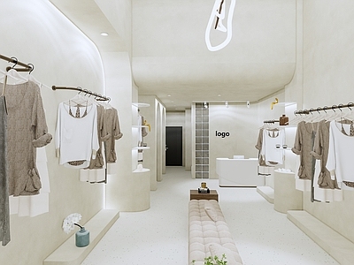现代风格服装店 前台背景墙