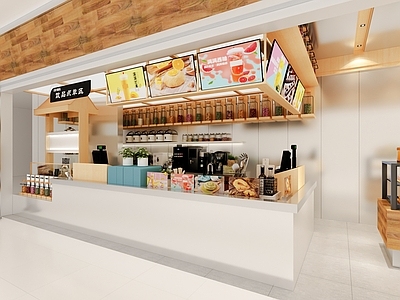 现代奶茶店 备餐区 单层 收银