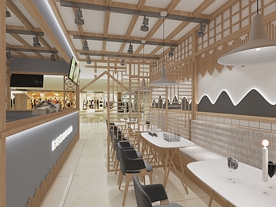 现代奶茶店 备餐区 单层 收银