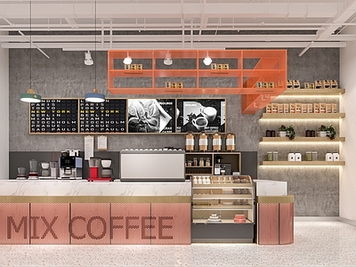 现代咖啡店 奶茶店 备餐区 单层 收银前台