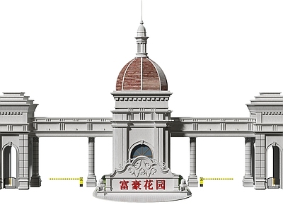 欧式古典入口大门 卫室 保安室 值班室 石狮子