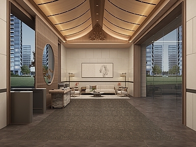 新中式小区休息区 公共