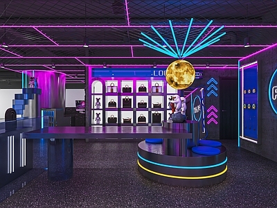 现代箱包店 包包专卖店 货架 鞋架 中岛展台 收银台