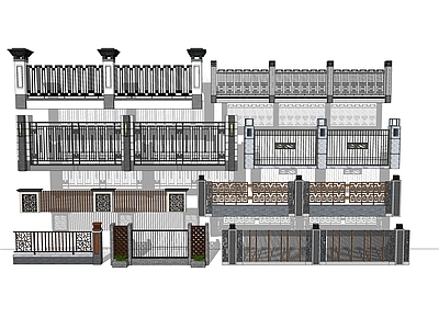 新中式围墙 别墅院子围墙 乡村围墙 围墙 乡村文化墙 镂空铁艺围墙 直线 围墙 镂空