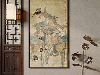 中式装饰画 古风挂画 水墨挂画 艺术挂画 荷叶挂画 金属花朵雕塑