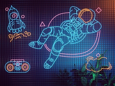 现代太空人霓虹灯 宇航员装饰灯