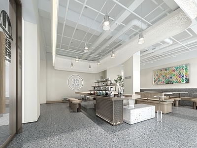 现代奶茶店 备餐区 单层 收银