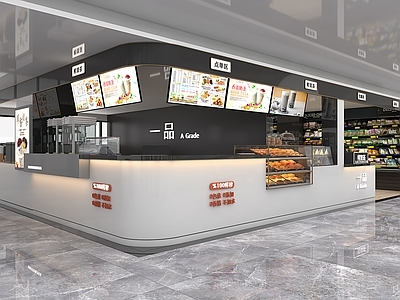 现代奶茶店 备餐区 单层 收银前台