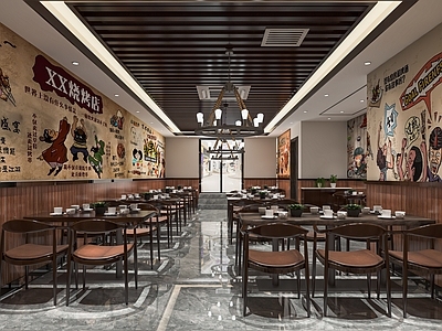 现代烧烤店 烤肉店 餐馆 堂食 卡座 椅 装饰 点餐台
