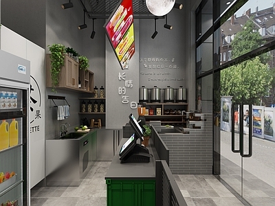 工业风奶茶店 收银台 操作台 备餐区 单层 收银