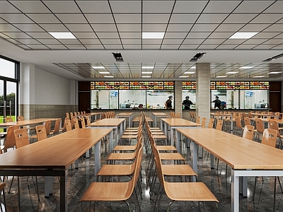 现代学生食堂 员工 大学食堂 公共 打饭口 椅 食堂明挡