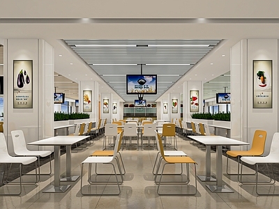 现代员工餐厅 学生食堂 大学食堂 公共餐厅 打饭窗口 餐桌椅