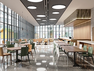 现代食堂 员工餐厅 大学食堂 公共餐厅 学生食堂 打饭窗口 餐桌椅