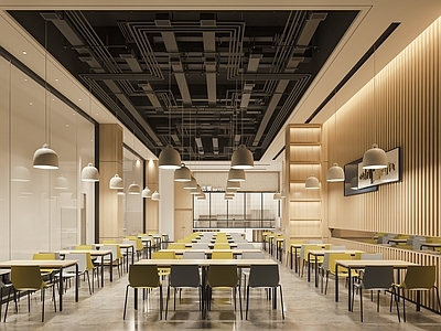 现代员工餐厅 学生食堂 大学食堂 公共餐厅 打饭窗口 餐桌椅