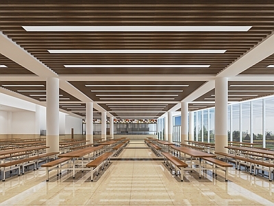 现代大学食堂 学生食堂 员工餐厅 公共餐厅 打饭窗口 餐桌椅 食堂明挡