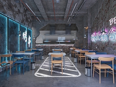 现代烧烤店 烤肉店 餐饮小吃店 快餐店 堂食 卡座 椅 装饰